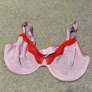 Victoria’s Secret Sheer Pink and Red Unlined Lace Bra